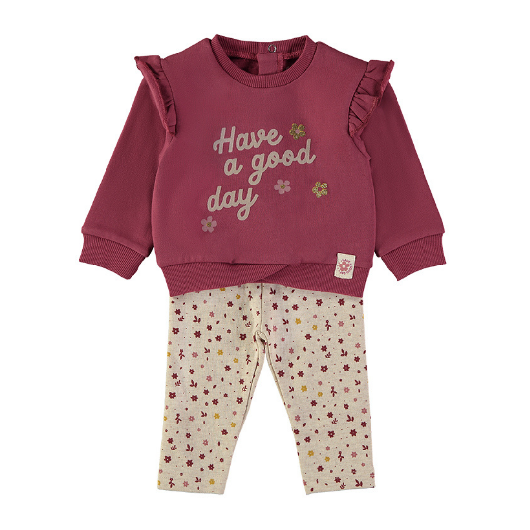 Conjunto Sudadera Flores Granate – Babybol