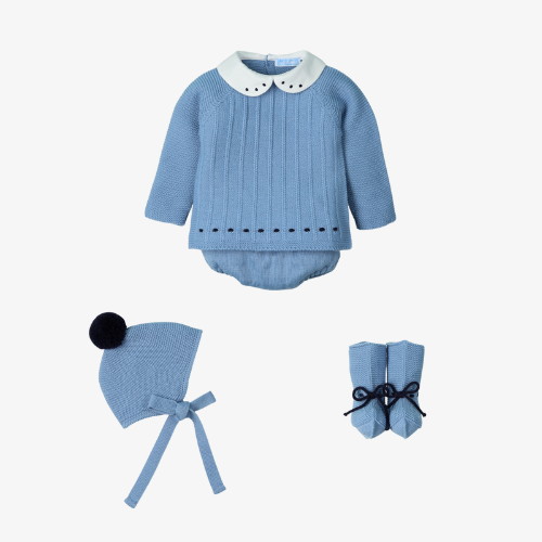 Traje 4P con cuello Tweed Dream azul - Mac Ilusión