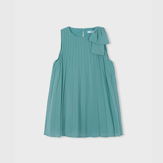 Vestido niña plisado lazo Roma Menta - Mayoral