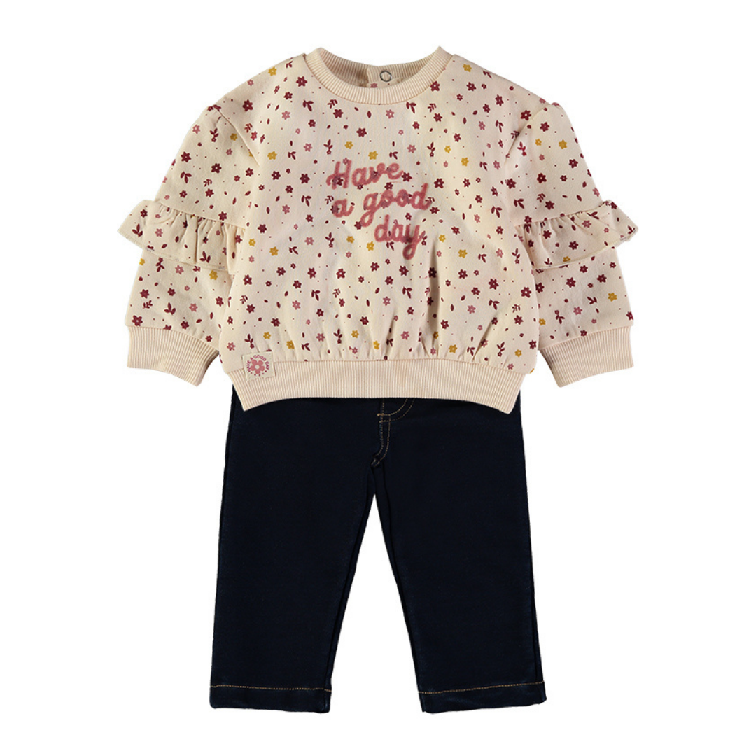 Conjunto Sudadera Flores y Pantalón Vaquero – Babybol