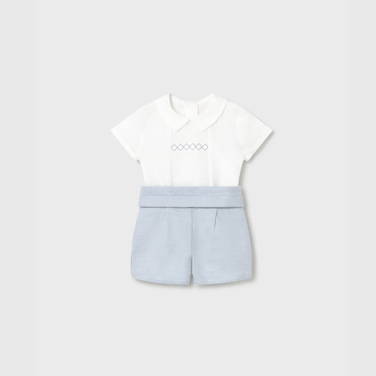 Conjunto bebé niño azul y camisa boldada - Mayoral