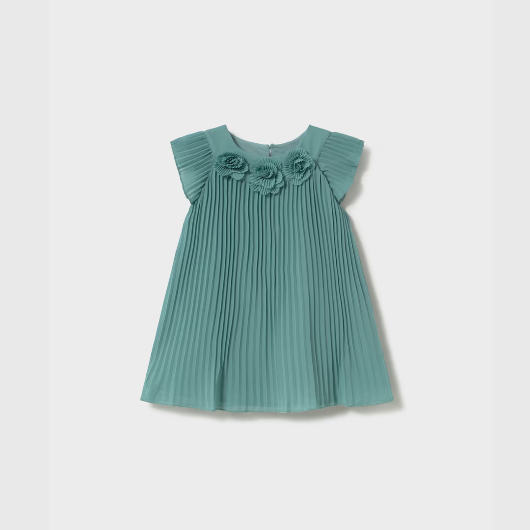 Vestido niña plisado flores Roma Menta - Mayoral