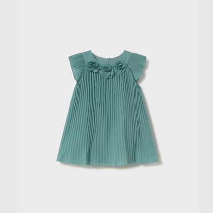 Vestido niña plisado flores Roma Menta - Mayoral