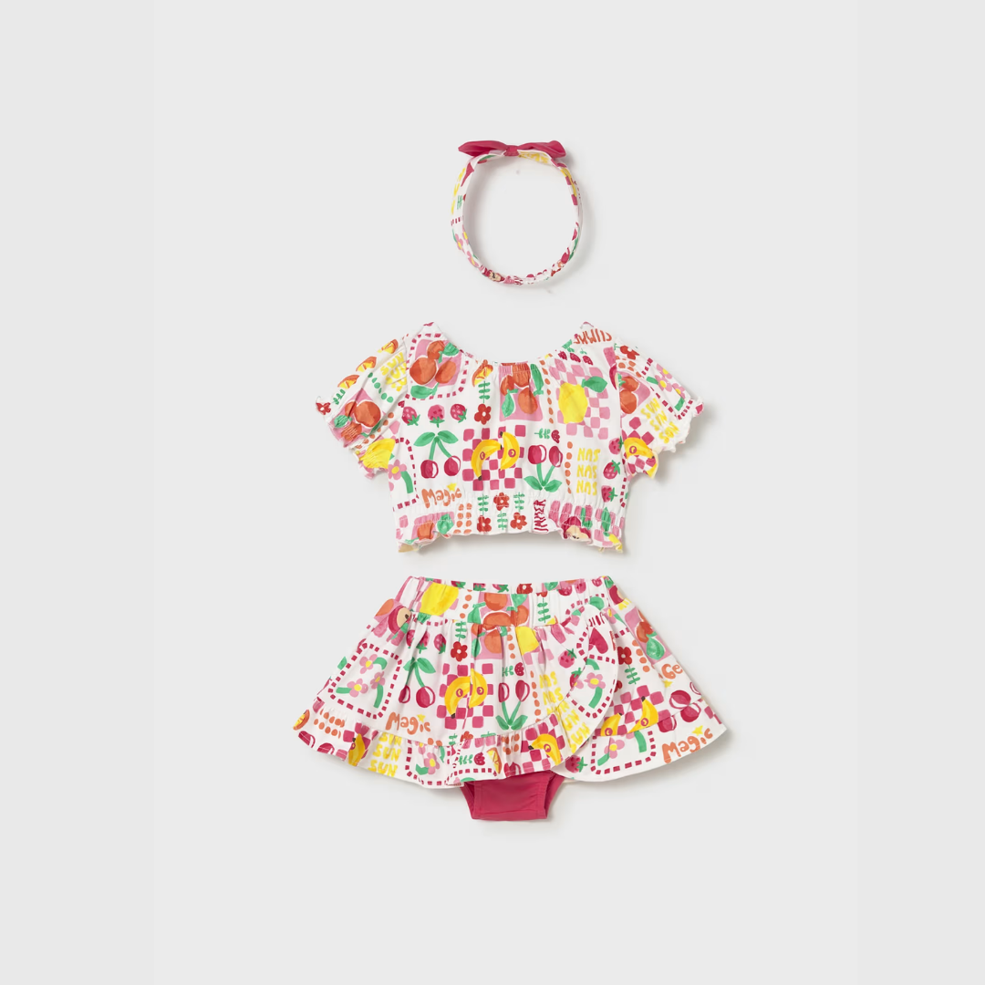 Conjunto bebé 3 piezas diadema Frutas Hibisco - Mayoral