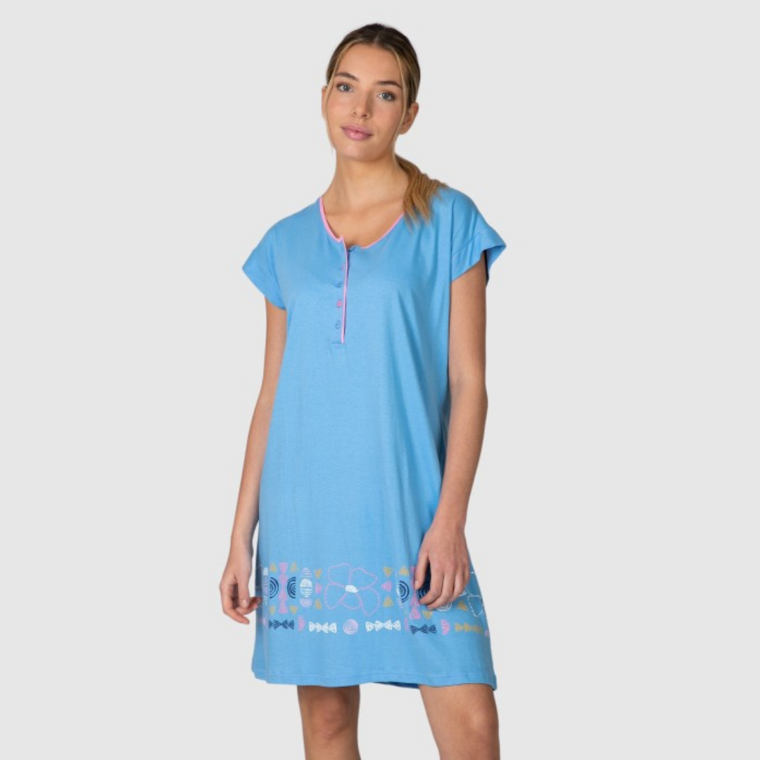 Camisón manga corta botones estampado azul - Massana