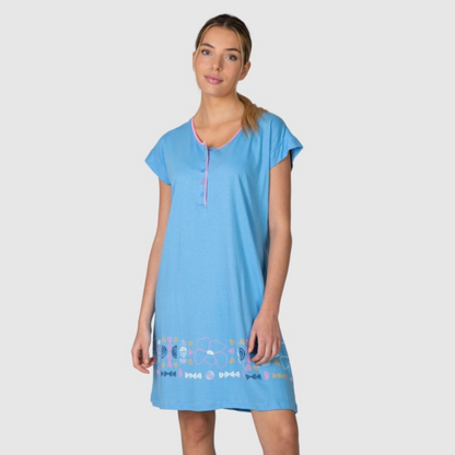 Camisón manga corta botones estampado azul - Massana