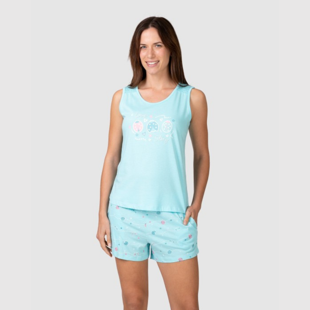Pijama sin manga estampado turquesa - Massana