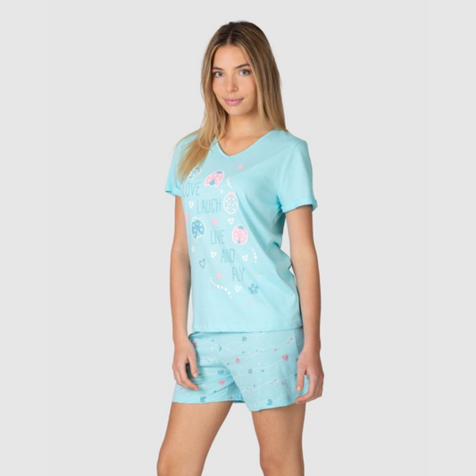 Pijama manga corta estampado turquesa - Massana