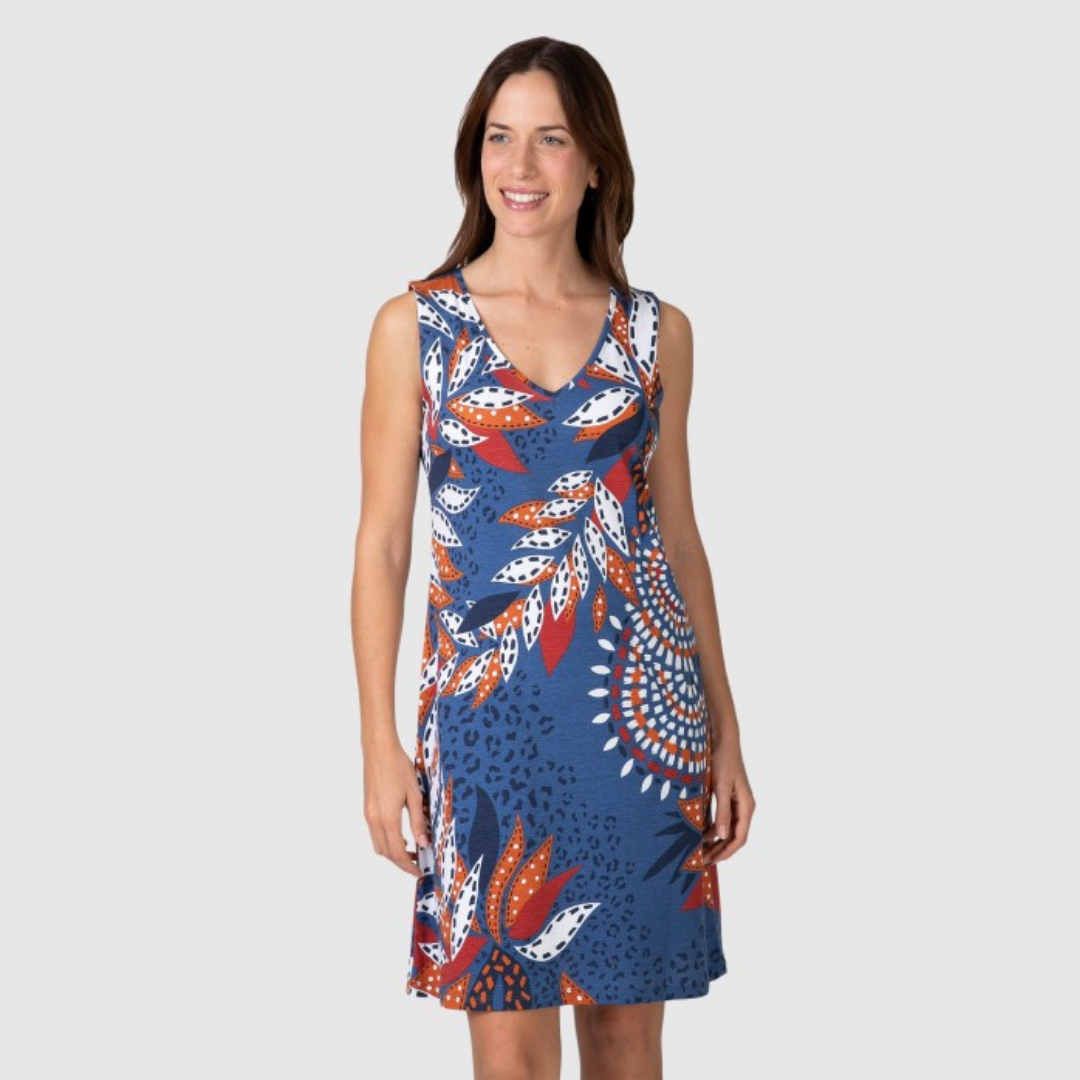Vestido sin manga corta Estampado floral azul medio - Massana