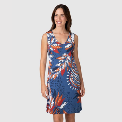 Vestido sin manga corta Estampado floral azul medio - Massana