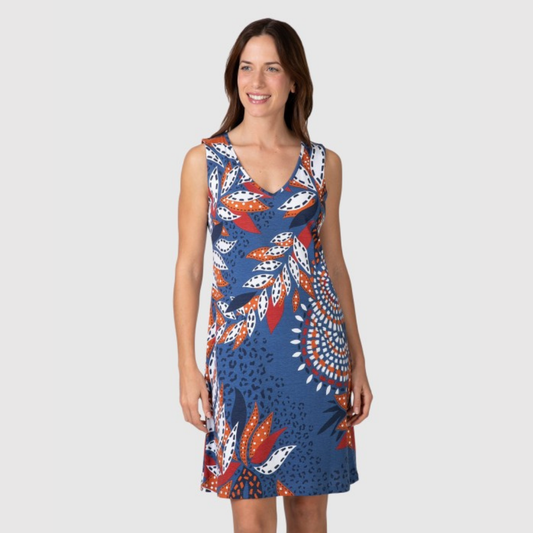 Vestido sin manga corta Estampado floral azul medio - Massana