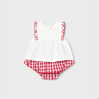 Conjunto con cubrepañal Vichy Fresas - Mayoral