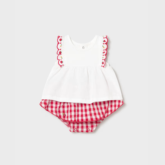 Conjunto con cubrepañal Vichy Fresas - Mayoral