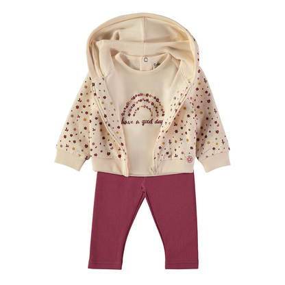 Conjunto Chaqueta Flores y Pantalón Granate – Babybol