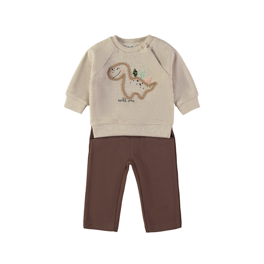 Conjunto Sudadera Dinosaurio y Pantalón Marrón – Babybol