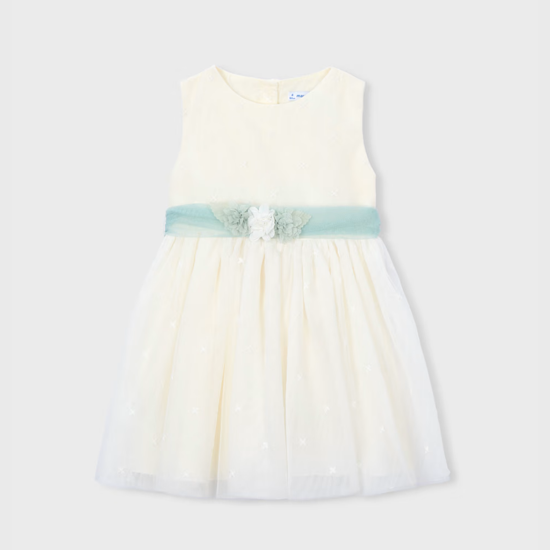 Vestido niña bordado Tul lazada verde - Mayoral