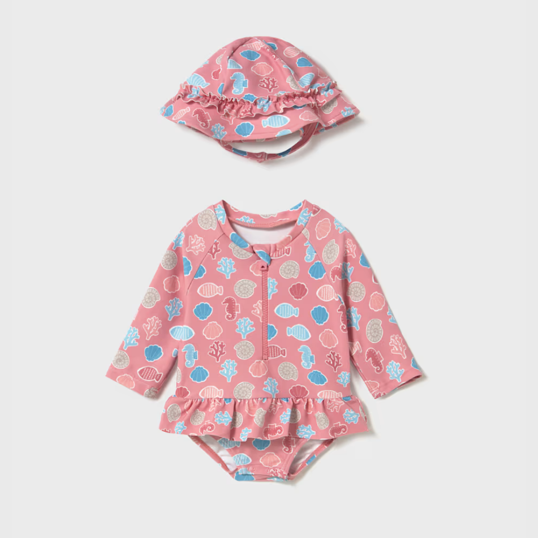 Bañador enterizo y gorro Beach rosa - Mayoral