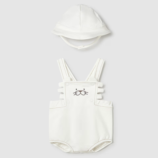 Peto y gorro bebé Gato blanco - Mayoral