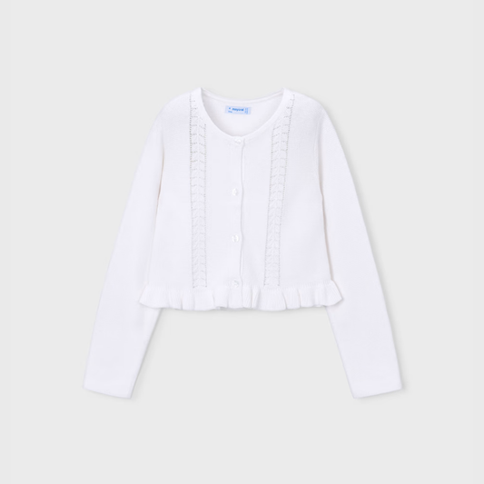 Rebeca tricot estructura volante Blanca - Mayoral