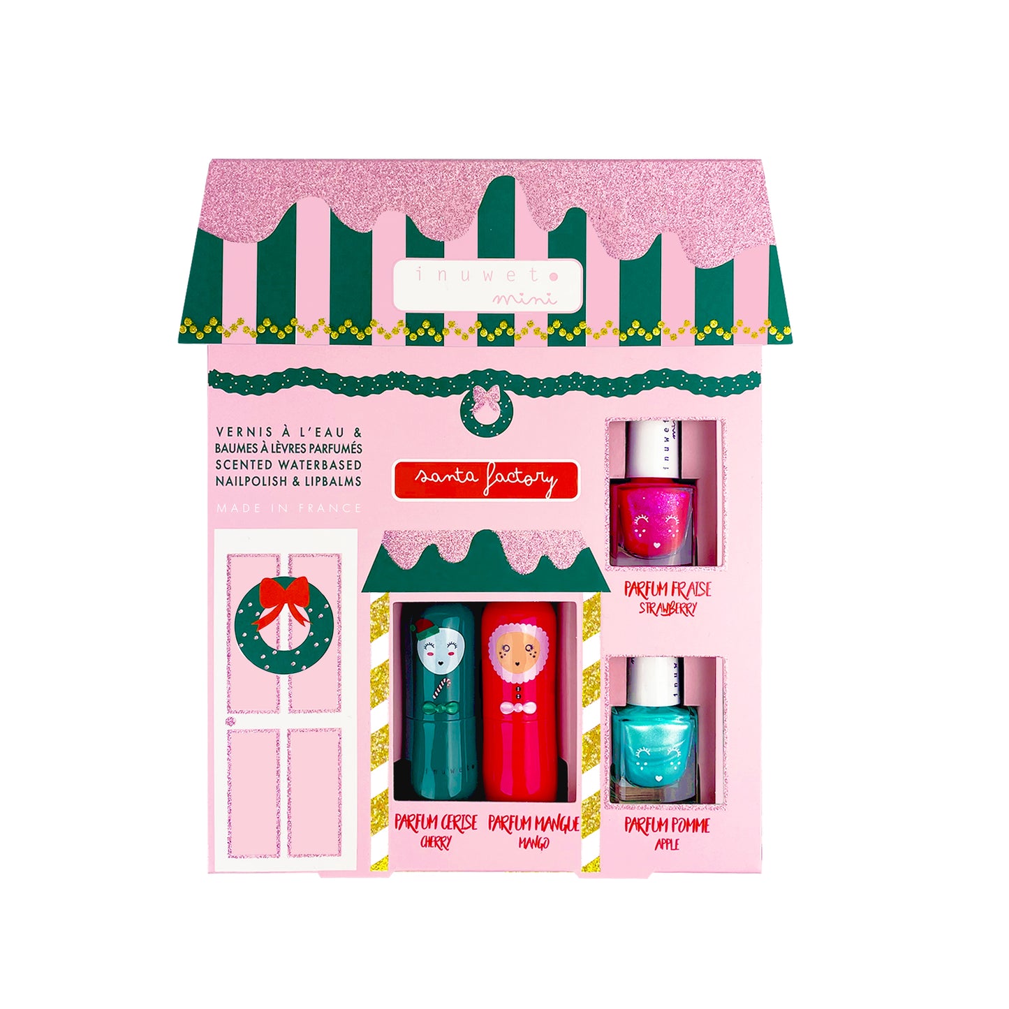 Casita de Navidad Charlotte con 2 labiales y esmaltes - Inuwet