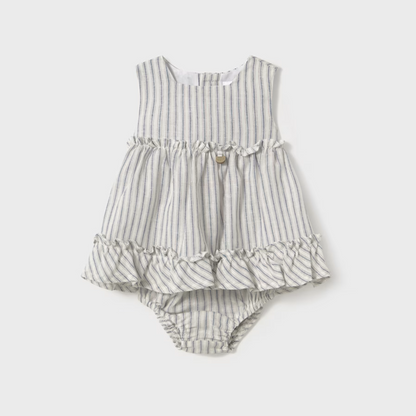 Vestido con cubrepañal rayas natural- Mayoral