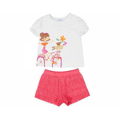 Conjunto magenta pantalón corto fantasía y camiseta niña Mayoral