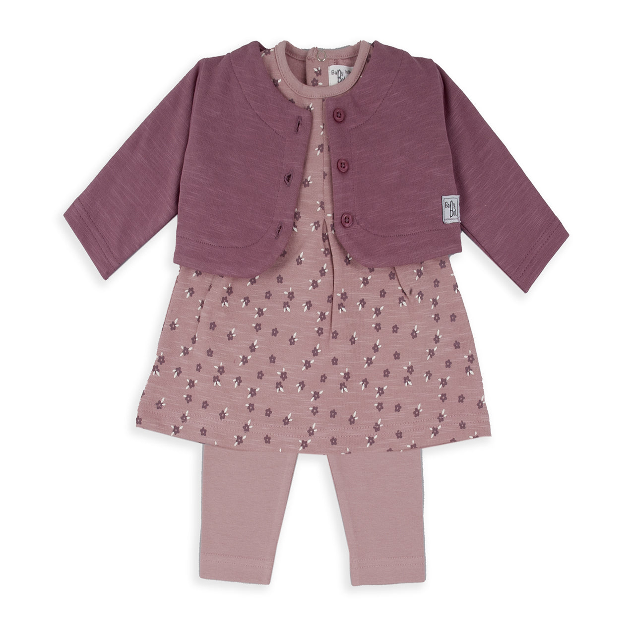 Conjunto vestido 3 piezas malva Flores - BabyBol
