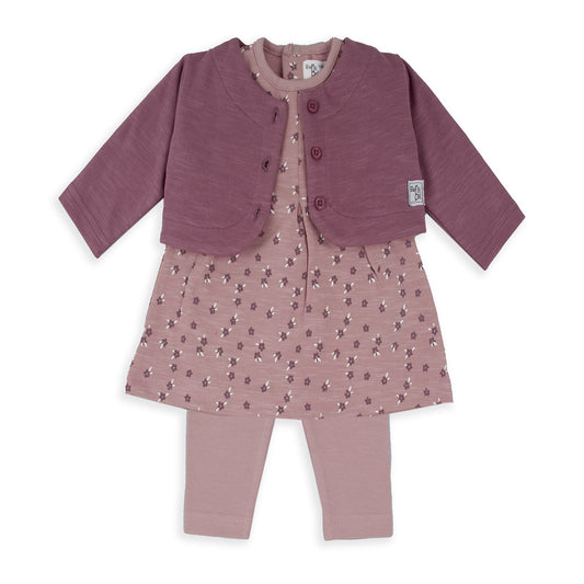 Conjunto vestido 3 piezas malva Flores - BabyBol