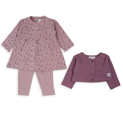 Conjunto vestido 3 piezas malva Flores - BabyBol