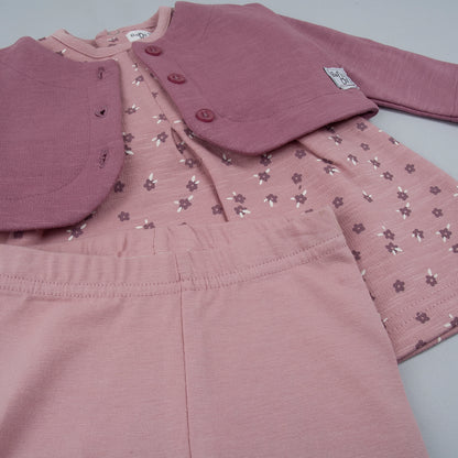 Conjunto vestido 3 piezas malva Flores - BabyBol