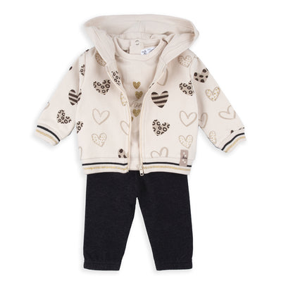 Conjunto 3 piezas Corazones beige marrón - BabyBol