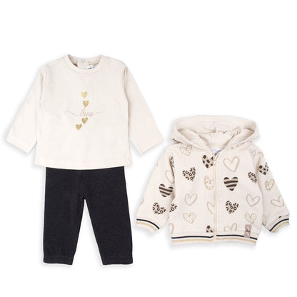 Conjunto 3 piezas Corazones beige marrón - BabyBol
