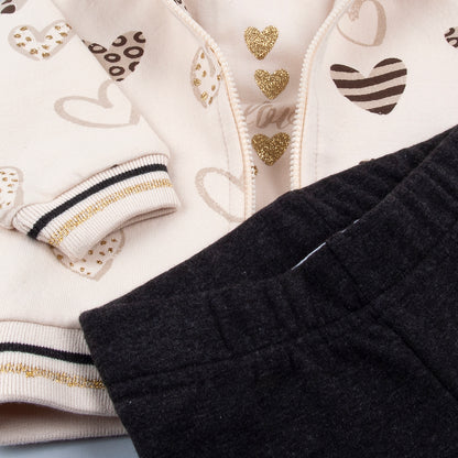 Conjunto 3 piezas Corazones beige marrón - BabyBol