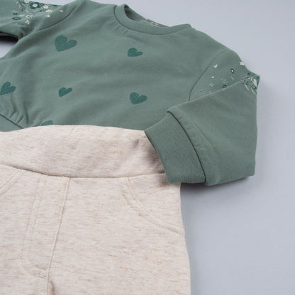 Conjunto 2 piezas Corazones verde - BabyBol