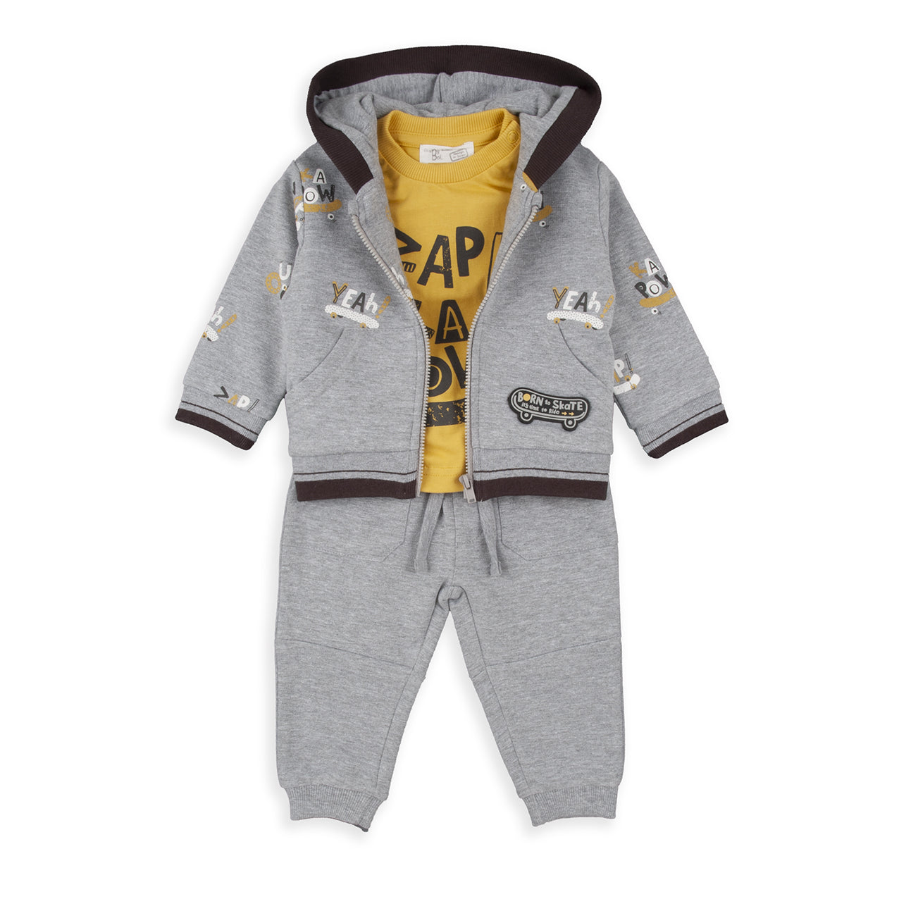 Conjunto 3 piezas Born to Skate gris - BabyBol