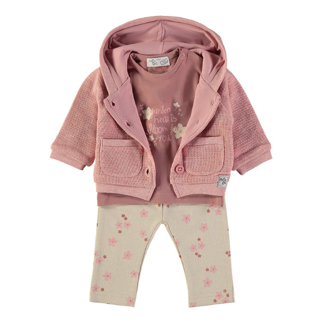 Conjunto Chaqueta, Camiseta y Pantalón Flores Rosa – Babybol
