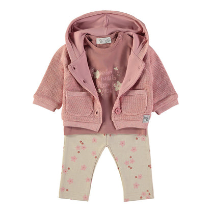 Conjunto Chaqueta, Camiseta y Pantalón Flores Rosa – Babybol