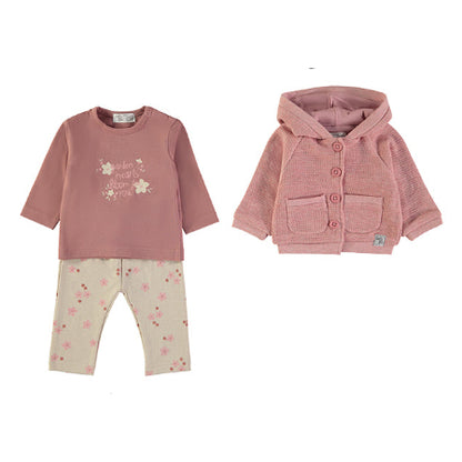 Conjunto Chaqueta, Camiseta y Pantalón Flores Rosa – Babybol