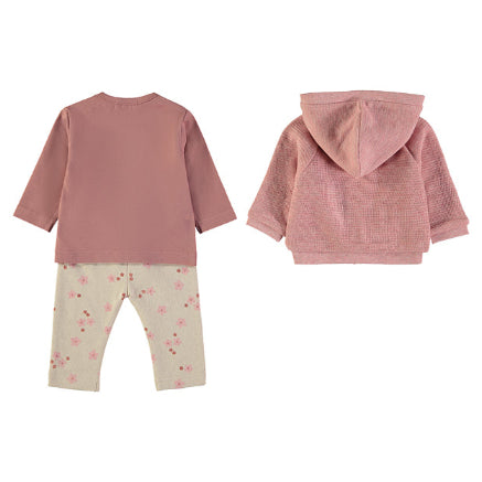Conjunto Chaqueta, Camiseta y Pantalón Flores Rosa – Babybol