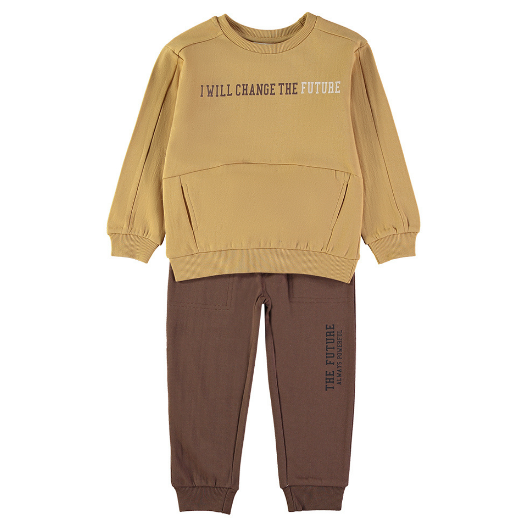 Conjunto Sudadera Mostaza y Pantalón Marrón – Babybol