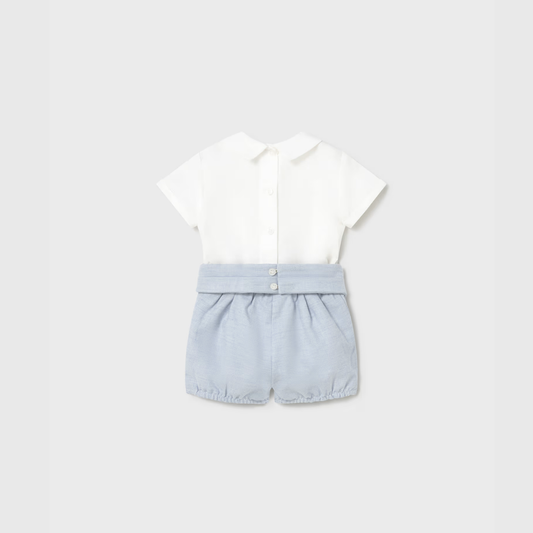 Conjunto bebé niño azul y camisa boldada - Mayoral