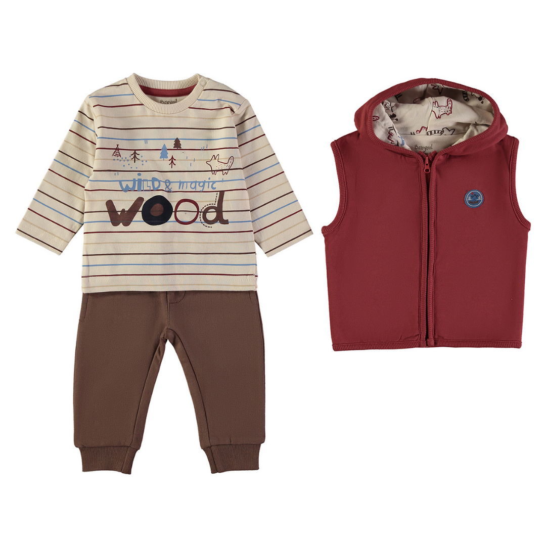 Conjunto Chaleco Granate y Pantalón Marrón – Babybol