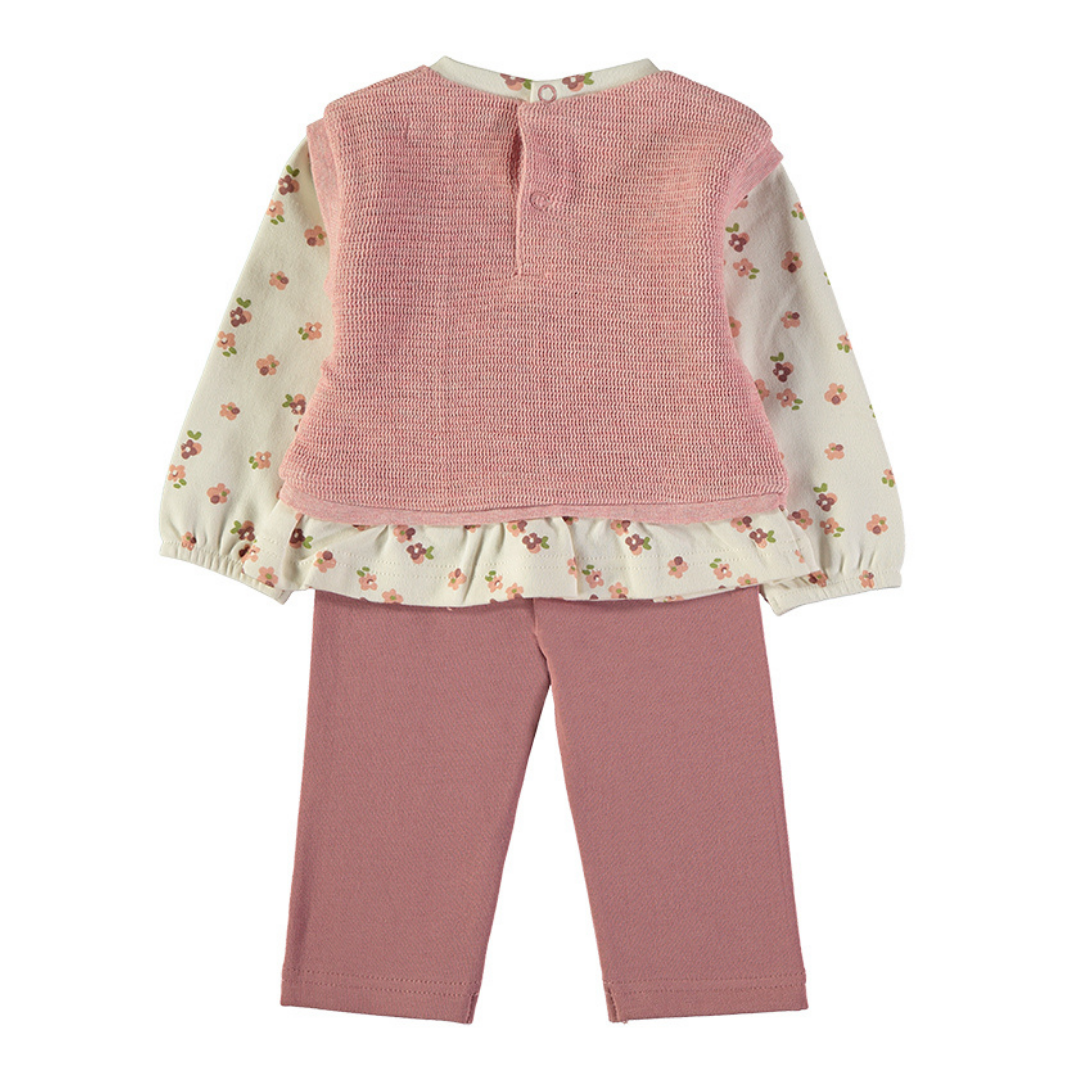 Conjunto Jersey Punto Rosa y Camiseta Flores – Babybol