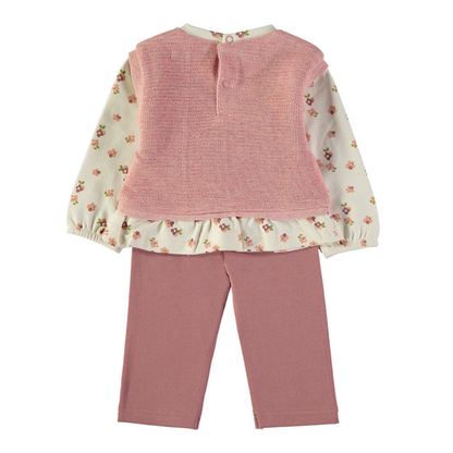 Conjunto Jersey Punto Rosa y Camiseta Flores – Babybol