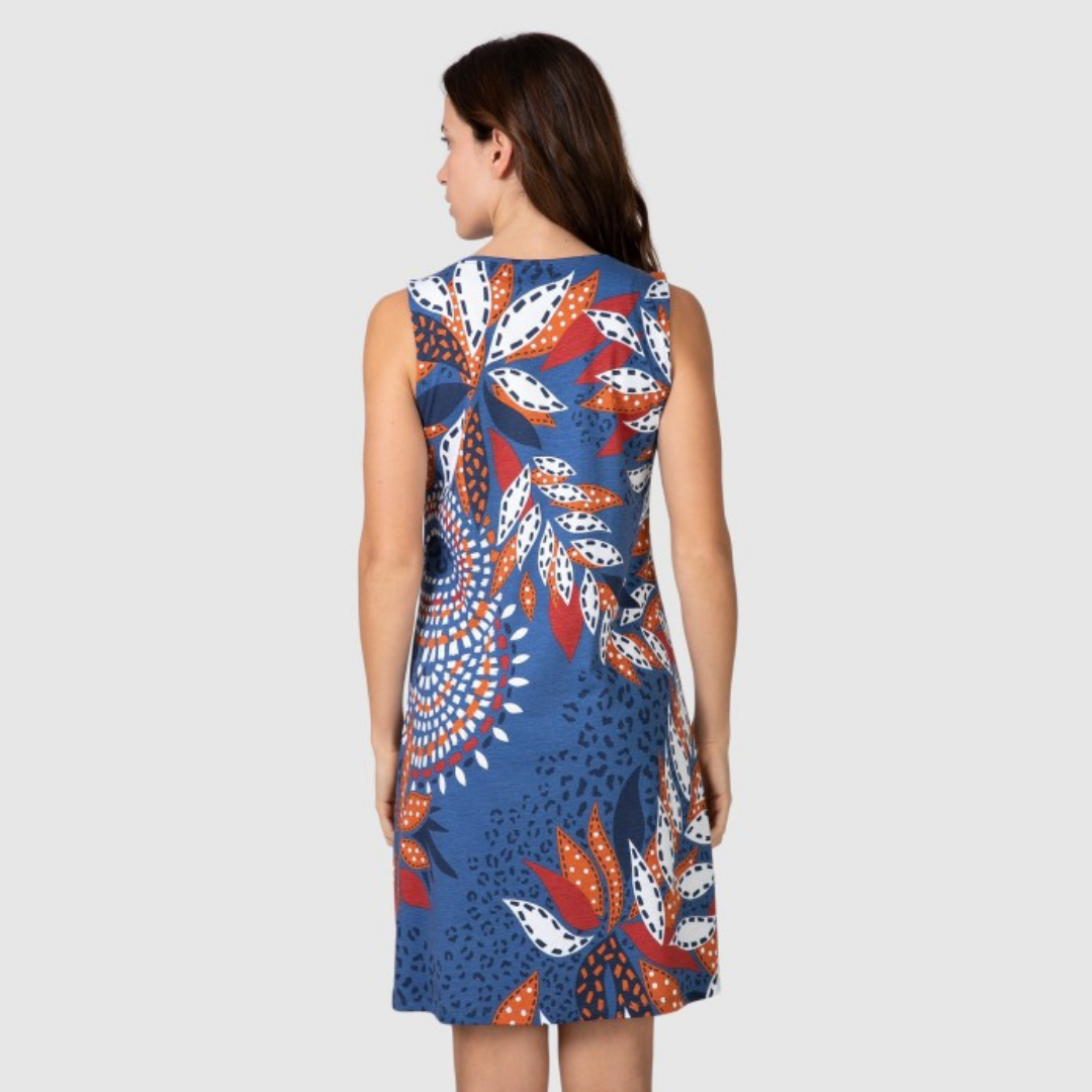 Vestido sin manga corta Estampado floral azul medio - Massana