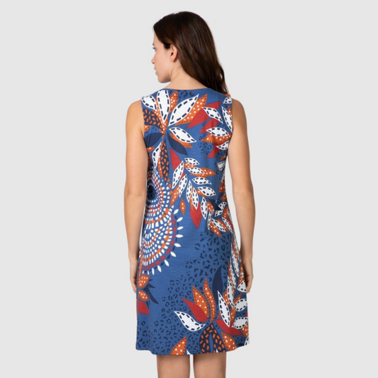 Vestido sin manga corta Estampado floral azul medio - Massana