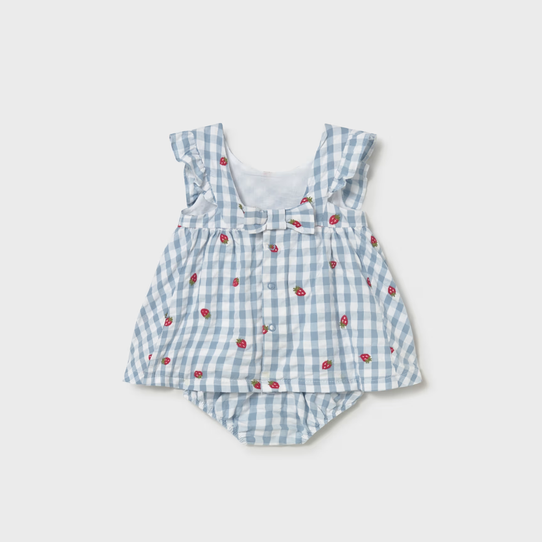 Vestido con cubrepañal Vichy Fresas - Mayoral