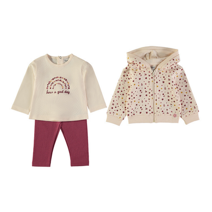 Conjunto Chaqueta Flores y Pantalón Granate – Babybol