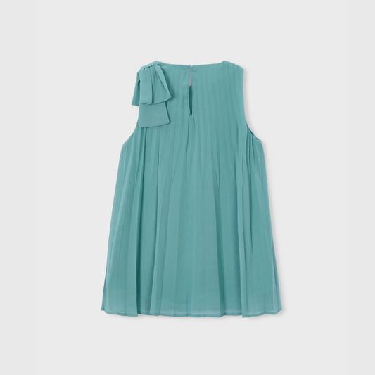 Vestido niña plisado lazo Roma Menta - Mayoral