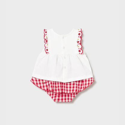 Conjunto con cubrepañal Vichy Fresas - Mayoral